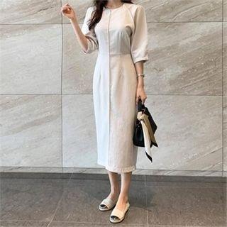 Elbow-sleeve Seam-front Dress