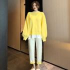 Mock Two-piece Sweater / Color Block Straight-cut Pants