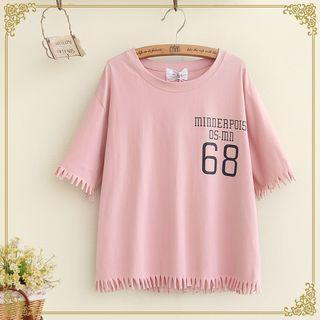 Print Fringed Short-sleeve T-shirt