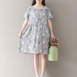 Short-sleeve Chiffon Linen A-line Dress