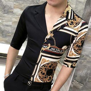 Printed Panel Elbow-sleeve Shirt