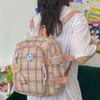 Set: Nylon Plaid Backpack + Accessory