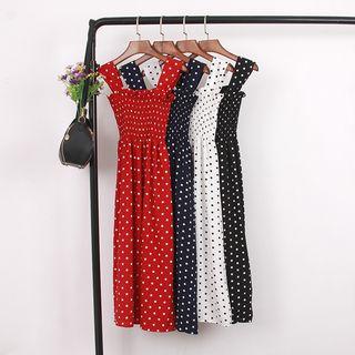 Wide Strap Dotted Smocked A-line Dress