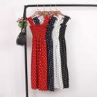 Wide Strap Dotted Smocked A-line Dress