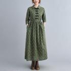 Flora Print Frog-button Maxi A-line Shirtdress