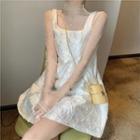 Mock-neck Mesh Top / Jacquard Sleeveless Mini A-line Dress