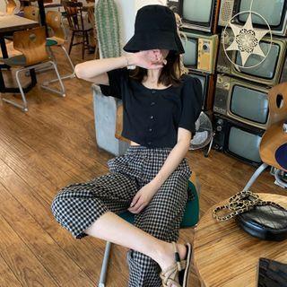 Set: Short Sleeve Cropped Top + Gingham Cropped Pants
