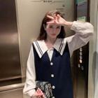 Set: Sailor Collar Blouse / Buttoned Midi Knit Pinafore Dress