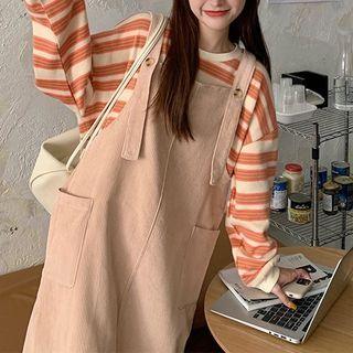 Striped Sweatshirt / Midi Overall Dress / Set