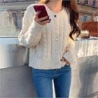 Embellished-button Cable-knit Cardigan
