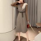 Set: Mock Neck Plain Top + Sleeveless Woolen Dress