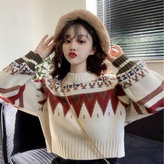 Cropped Nordic Pattern Sweater