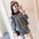Long Sleeve Cold Shoulder Panel Check Top