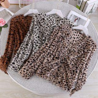 Long-sleeve Furry Leopard Print Top