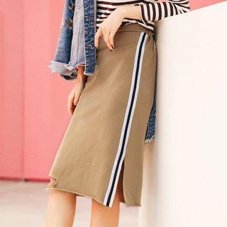 Contrast Trim Ripped Midi Skirt