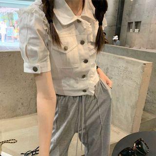 Short-sleeve Ruffled Shirt / Straight-fit Sweatpants