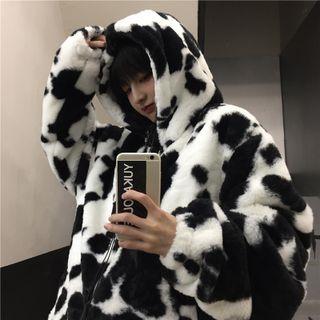 Cow Print Fluffy Hoodie