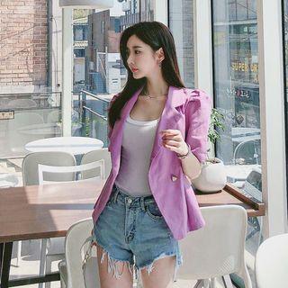Puff-sleeve Linen Blend Blazer