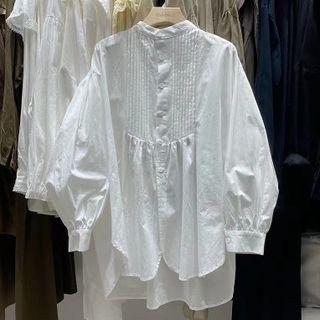 Long-sleeve Stand-collar Ruched Shirt