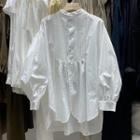 Long-sleeve Stand-collar Ruched Shirt