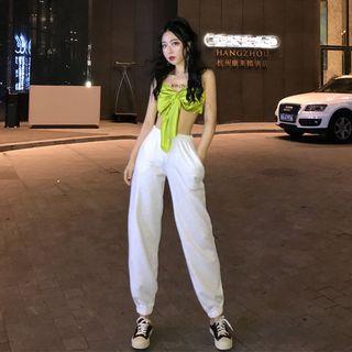 Knotted Crop Top / High-waist Harem Pants