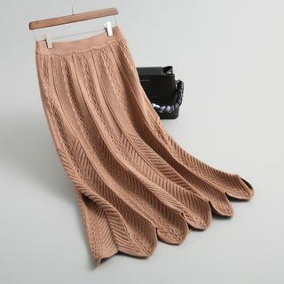 Scallop-hem Midi A-line Knit Skirt