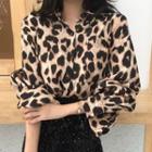 Long-sleeve Leopard Print Shirt Leopard - Brown - One Size
