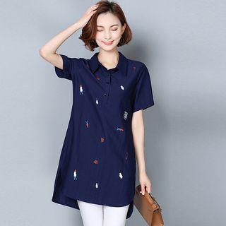 Short-sleeve Embroidery Dip-back Polo Shirt