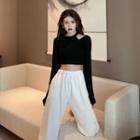 Long-sleeve Cutout Cropped T-shirt / Harem Pants