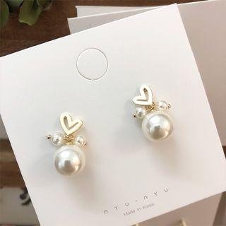 Heart Faux Pearl Dangle Earring 925 Silver Needle - As Shown In Figure - One Size