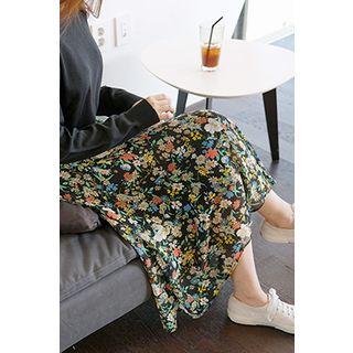 Floral Chiffon Ruffled Midi Skirt