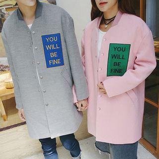 Couple Matching Button-up Lettering Embroidered Long Jacket