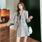 Set: Double-breasted Check Blazer + Skirt