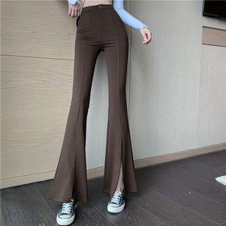 High Waist Slit-hem Bell Bottom Dress Pants