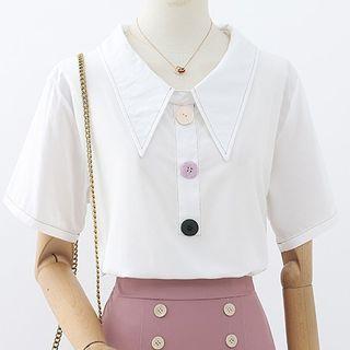Short-sleeve Wide Collar Polo Top