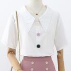 Short-sleeve Wide Collar Polo Top