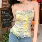Off-shoulder Flower Print Tube Top As Figure - One Size