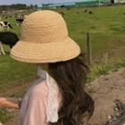 Lace-strap Straw Hat One Size