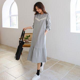 Lace-trim Frilled Long Sweatshirt Dress
