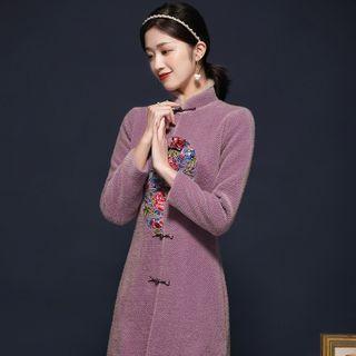 Traditional Chinese Embroidered Frog Buttoned Long Coat
