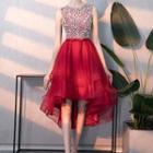 Sleeveless Sequined High-low Prom Dress