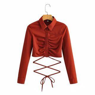 Long-sleeve Drawstring Crop Polo Shirt