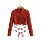 Long-sleeve Drawstring Crop Polo Shirt