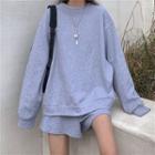 Set: Plain Sweatshirt + Wide-leg Shorts