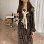 Set: Long-sleeve Floral Print Midi A-line Dress + Shawl