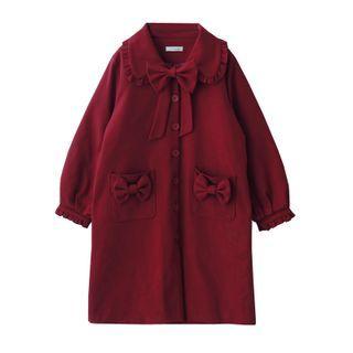 Bow Accent Button-up Long Coat