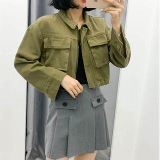 Flap-pocket Cropped Zip-up Jacket