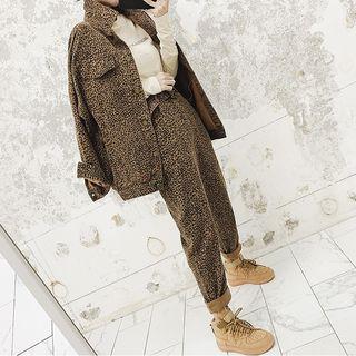 Leopard Pattern Button Jacket / Leopard Patterned Straight-fit Pants