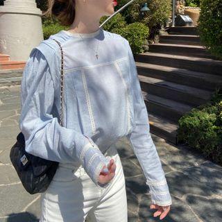 Pinstriped Blouse As Shown In Figure - One Size