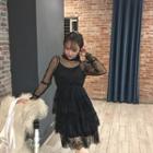 Set: Long-sleeve A-line Dress + Slipdress